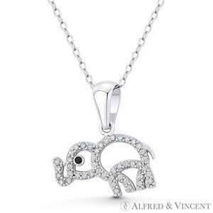 Baby Elephant Animal Charm Pendant in .925 Sterling Silver w/ Rhodium